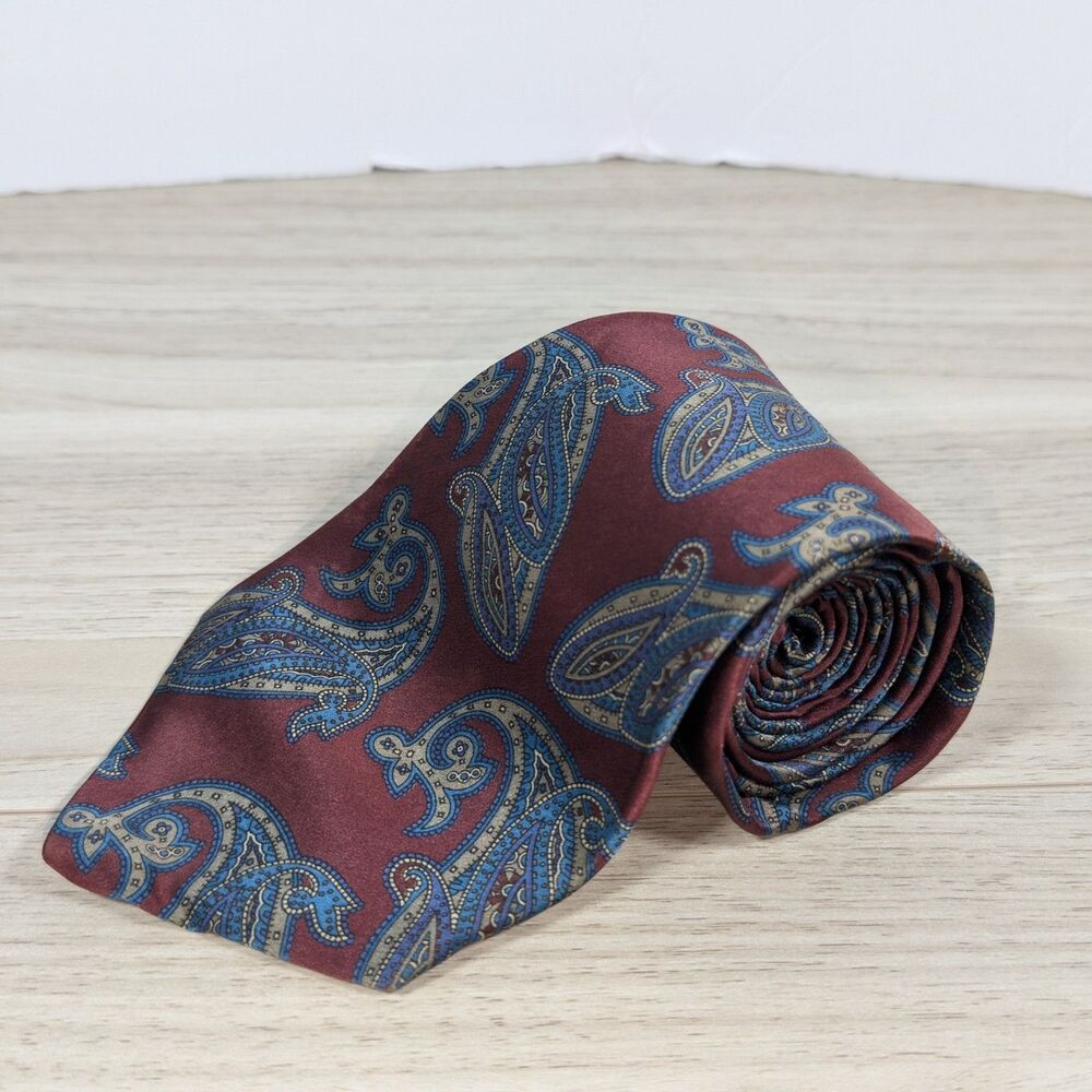 Geoffrey Beene Silk Tie Paisley Burgundy Blue Classic Pattern